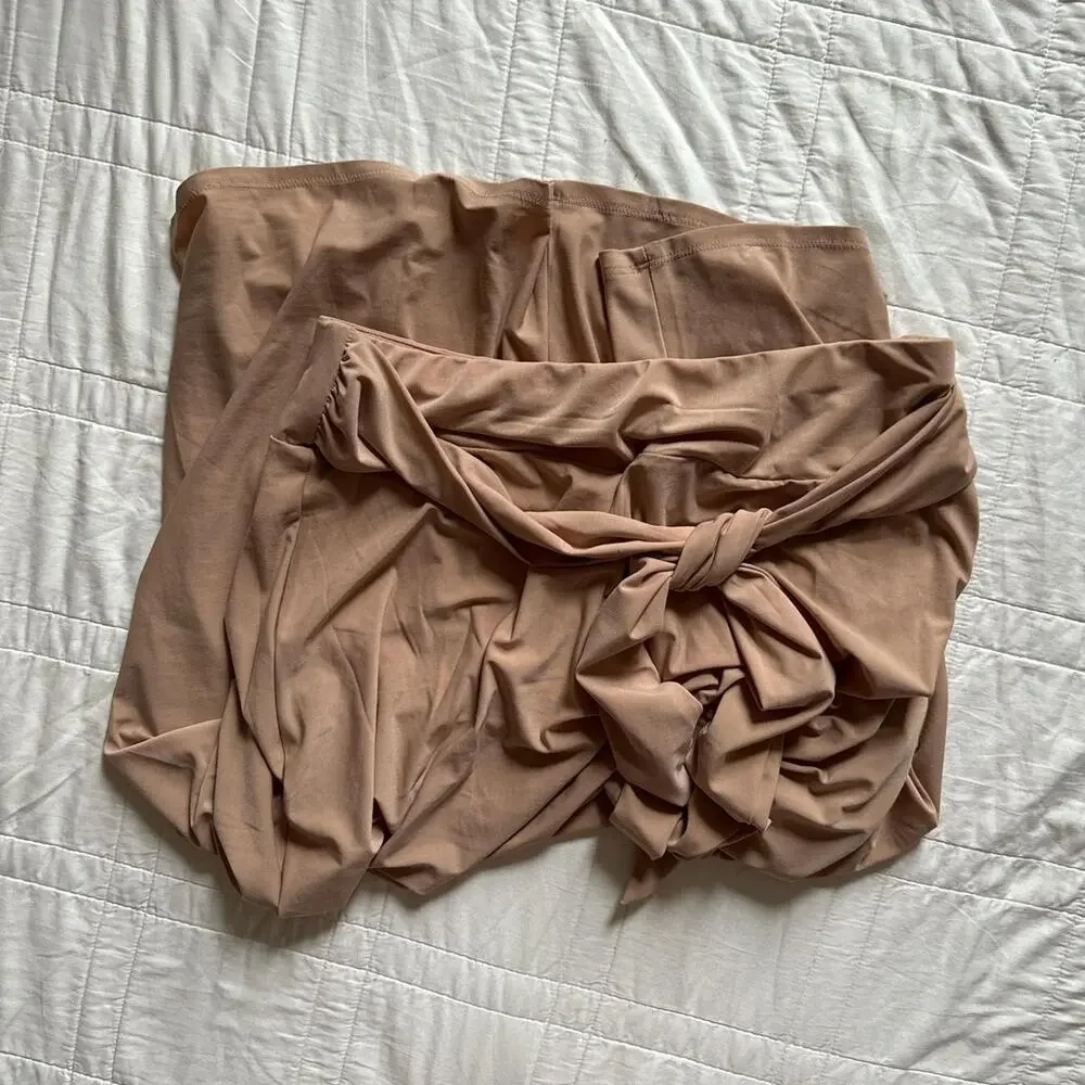 NY Collection neutral beige maxi skirt womens L layering minimalist stretchy - Picture 7 of 8